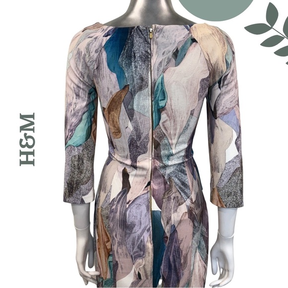 🛍️3/$40 H&M Abstract Print Bodycon Dress Marble 3/4 Sleeve – Size 2 (US) - Picture 6 of 7